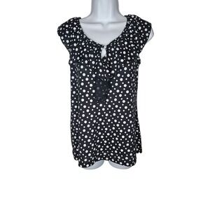 Jennie & Marlis Polka Dot Ruffle Blouse Black White Sleeveless M Retro Polka Dot